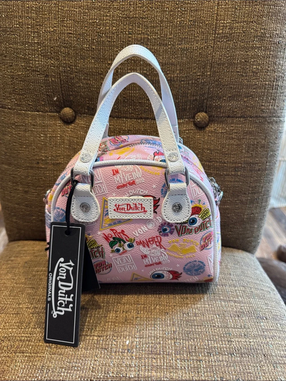 Von Dutch pink dome satchel bag with eyeball print NWT